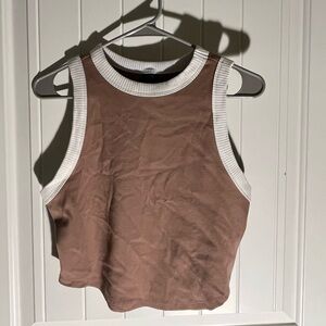 Wild Fable Brown and White Fitted Crop Tank Top